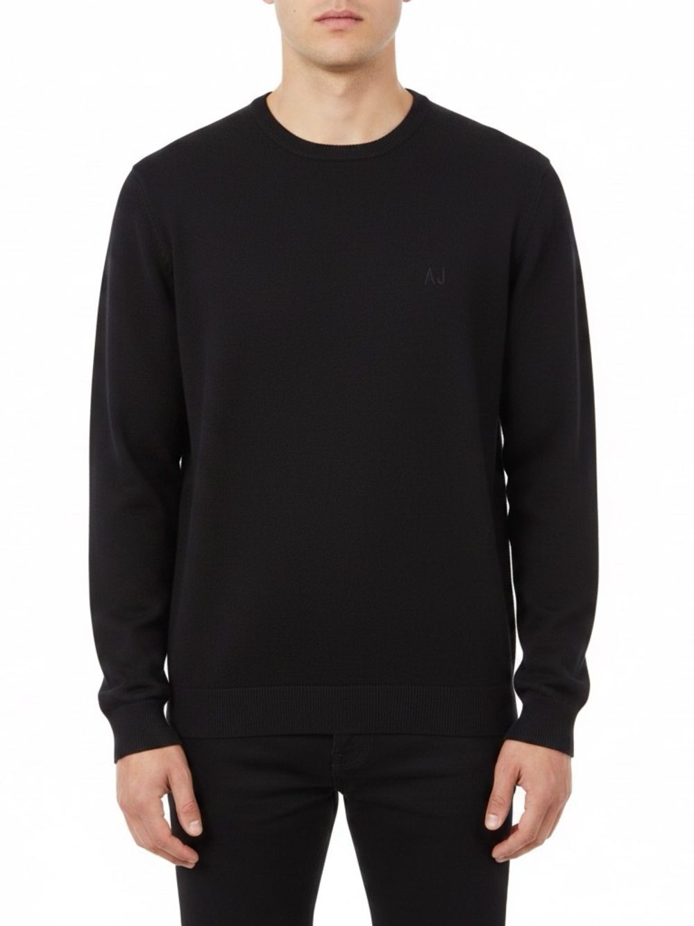 Armani Jeans Black Crewneck Wool Sweater with AJ Logo